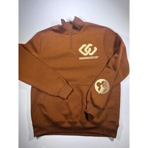 Crooks & Castles Quarter Zip Sweatshirt Mens Medium Brown Logo Graphic Pullover